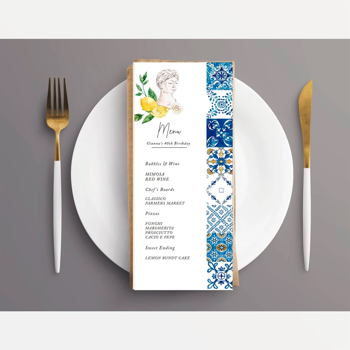 Tuscan Lemon Bridal Shower Invitation,Blue Tile and Lemon Cards,Citrus Lemons Invitations,Country Lemons Invites for Bridal any event