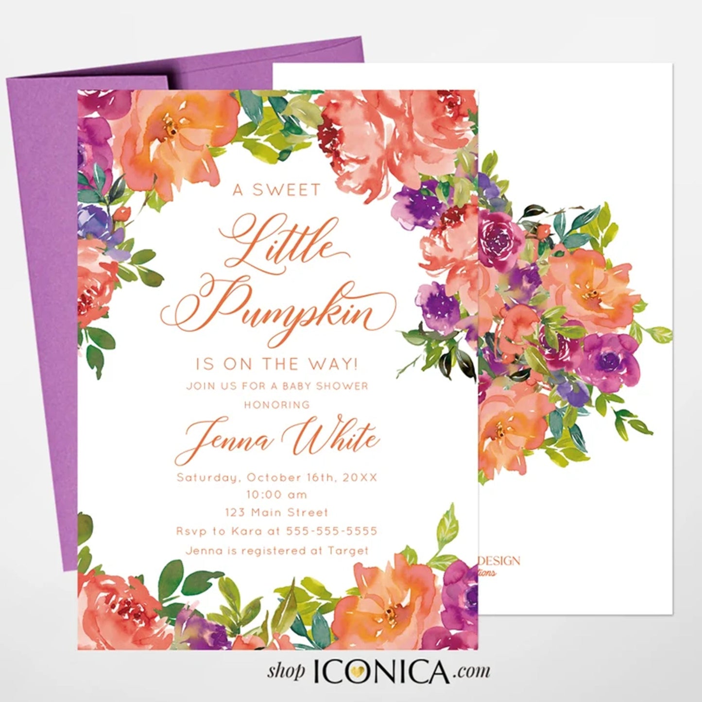 Pumpkin First Birthday Invitation, Fall in Love Bridal Shower Invitation,Fall Engagement party invitation,Floral Thanksgiving invitation
