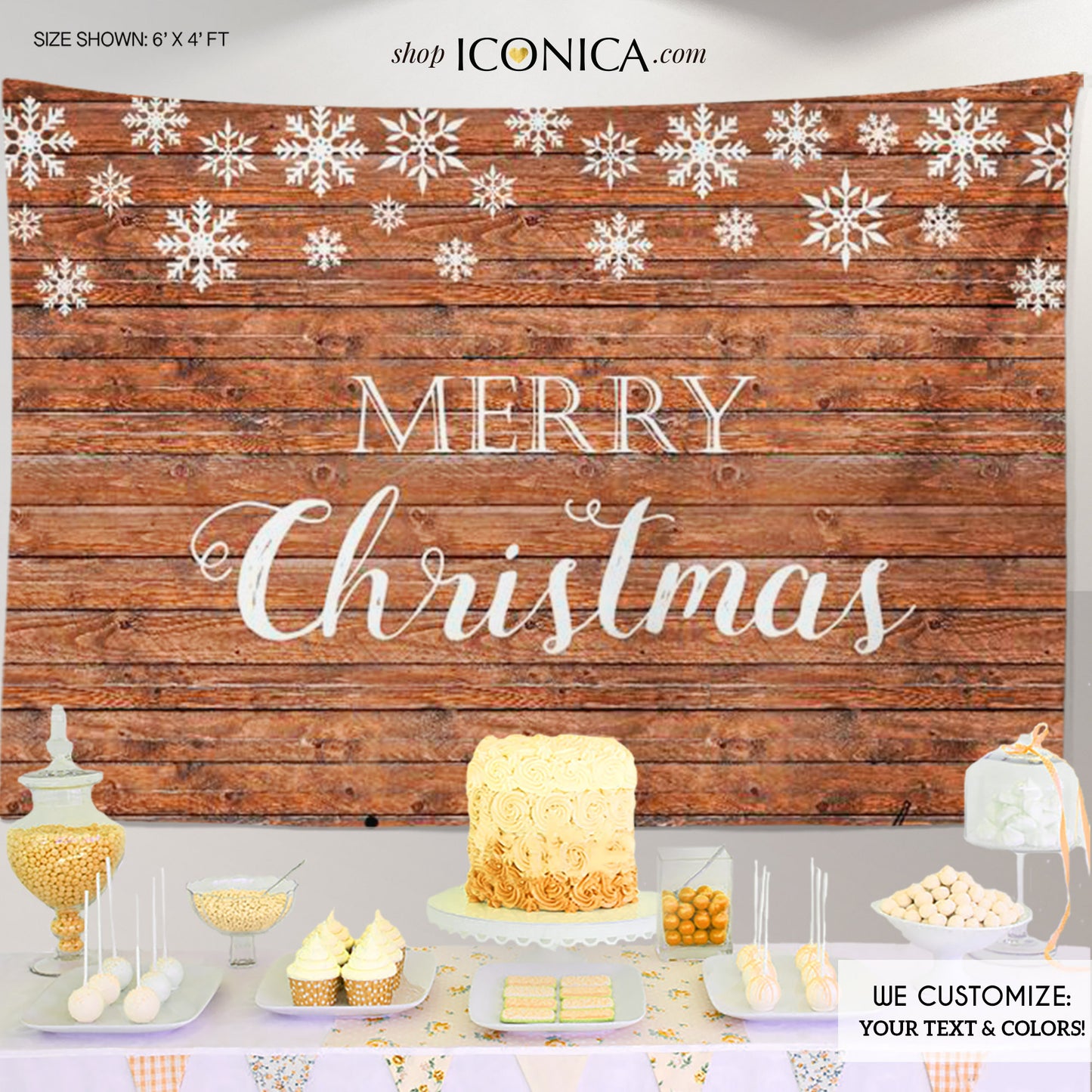 Holiday Rustic Party Backdrop,Christmas Party backdrop,Snowflakes Wooden Photo Booth Backdrop, Winter Party, Printed
