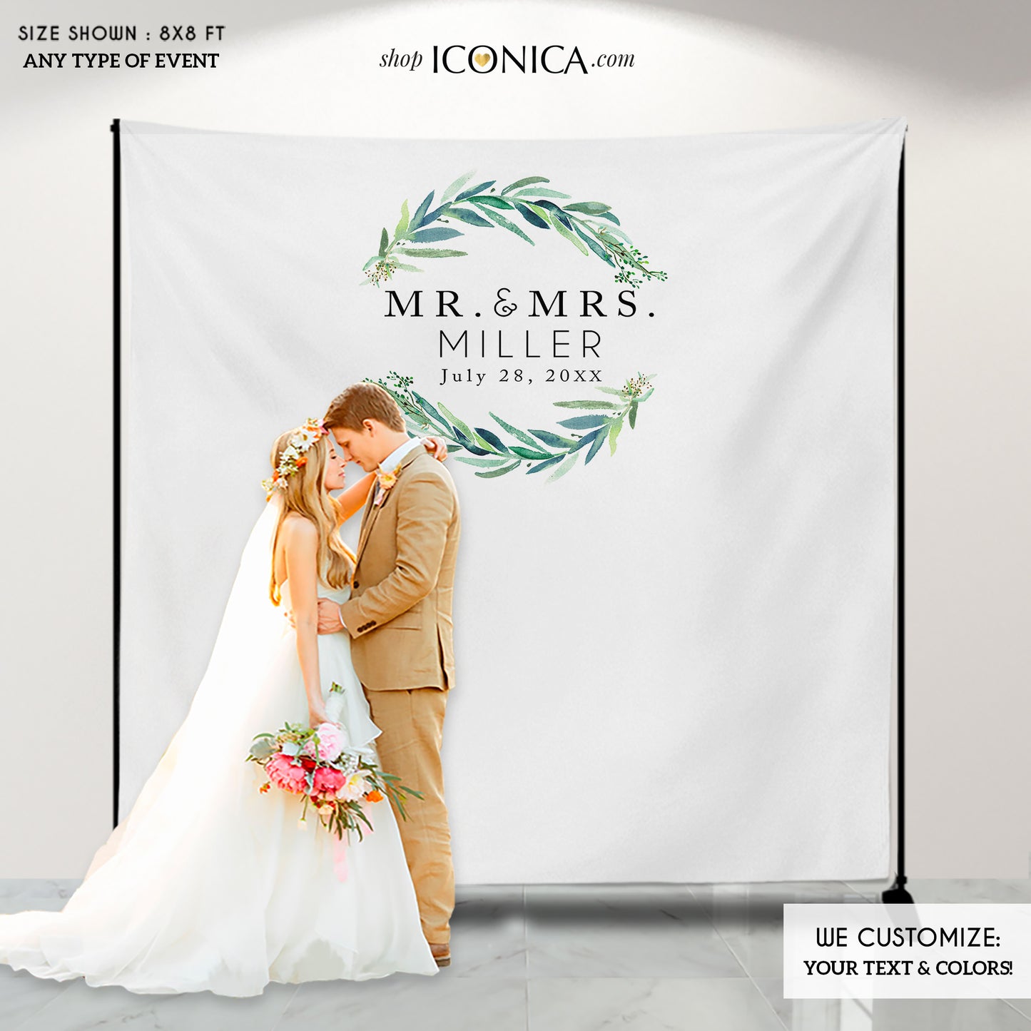Wedding Photo Booth Backdrop, Greenery Step And Repeat Backdrop, Engagement Party, Wedding Backdrop, Printed