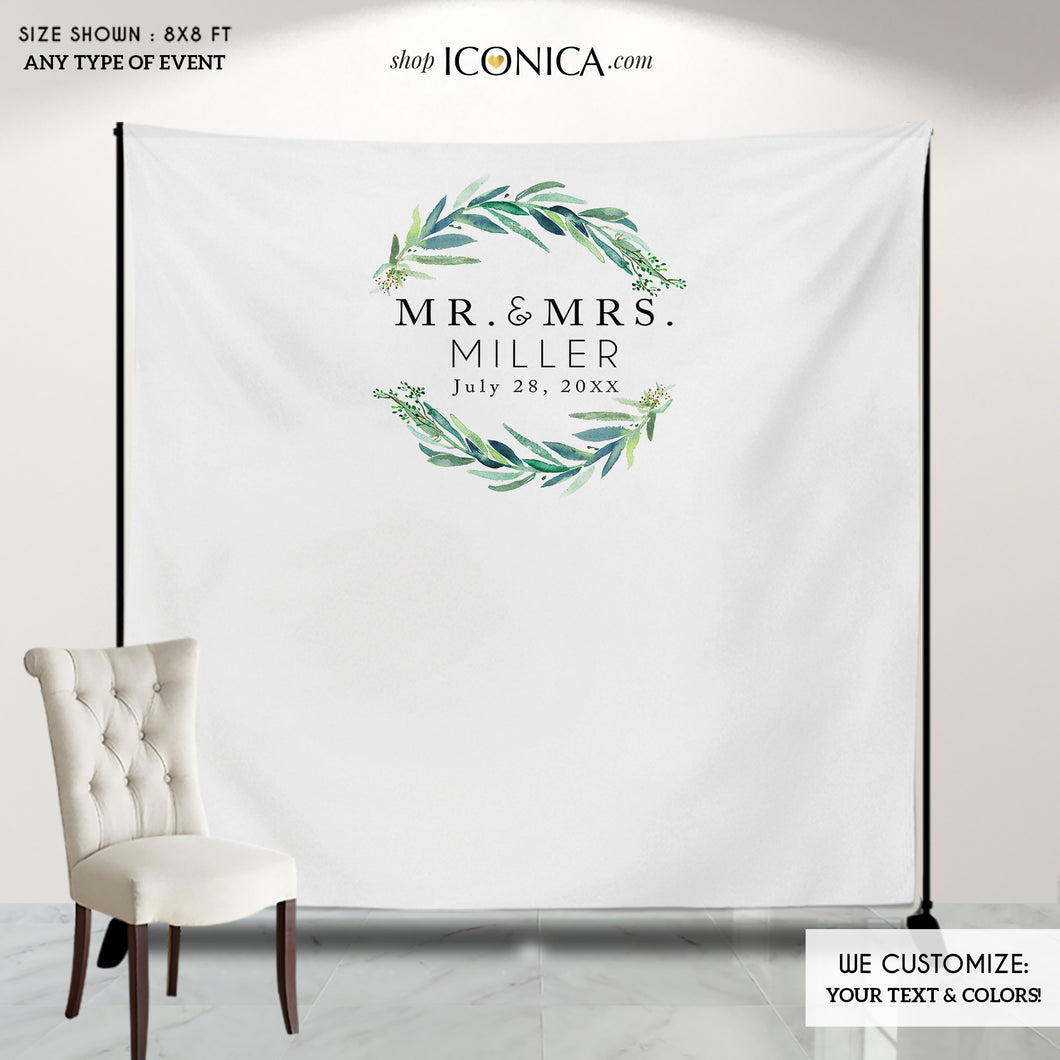 Wedding Photo Booth Backdrop, Greenery Step And Repeat Backdrop, Engagement Party, Wedding Backdrop, Printed