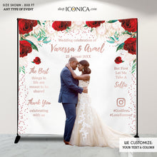 Load image into Gallery viewer, Wedding backdrop,White Red Rose Gold Wedding Decor, Engagement party, Floral Photo backdrop,Personalized Step And Repeat Backdrop, BWD0042
