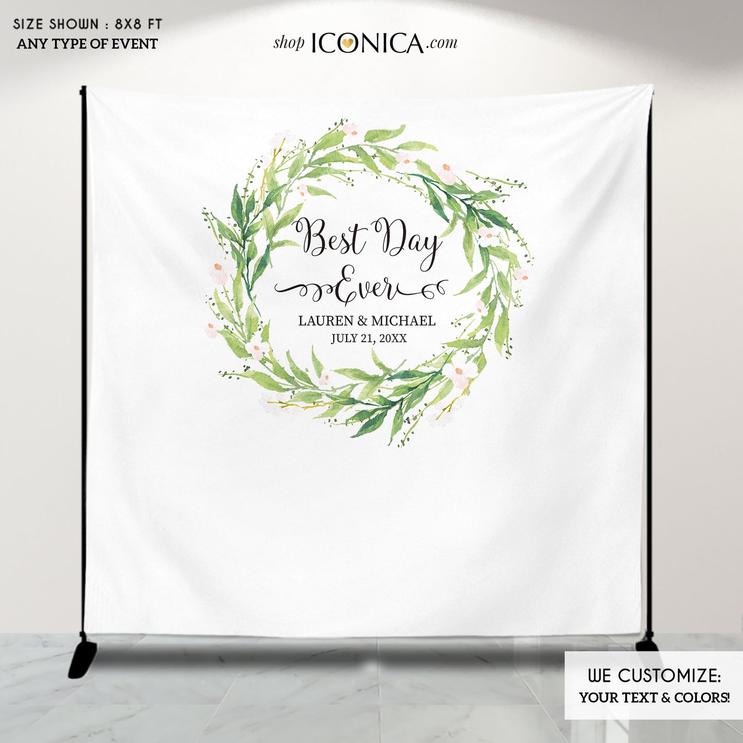 Wedding backdrop, Greenery backdrop, White and greenery Personalized backdrop, Personalized Wedding backdrop, photo backdrop BWD0028
