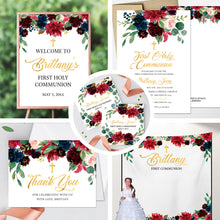 Load image into Gallery viewer, First Communion Invitation Girl Elegant Event Paper Set, Greenery Pink Blush Floral Simple and Elegant Communion Collection, Any Event
