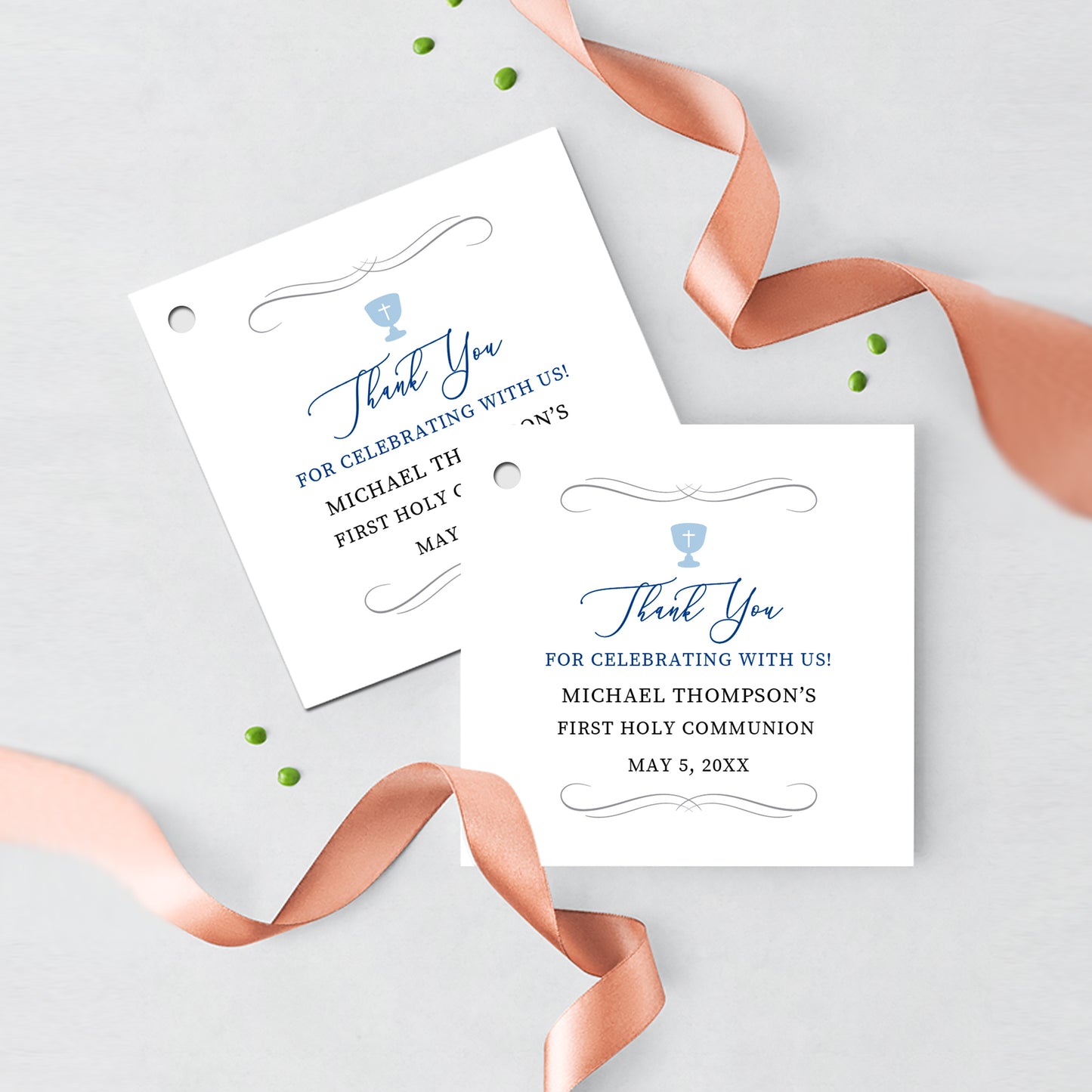 First Communion Invitation Boy Elegant Event Paper Set, Classic and Simple Chalice and Doves Communion Collection, Any Religious Event