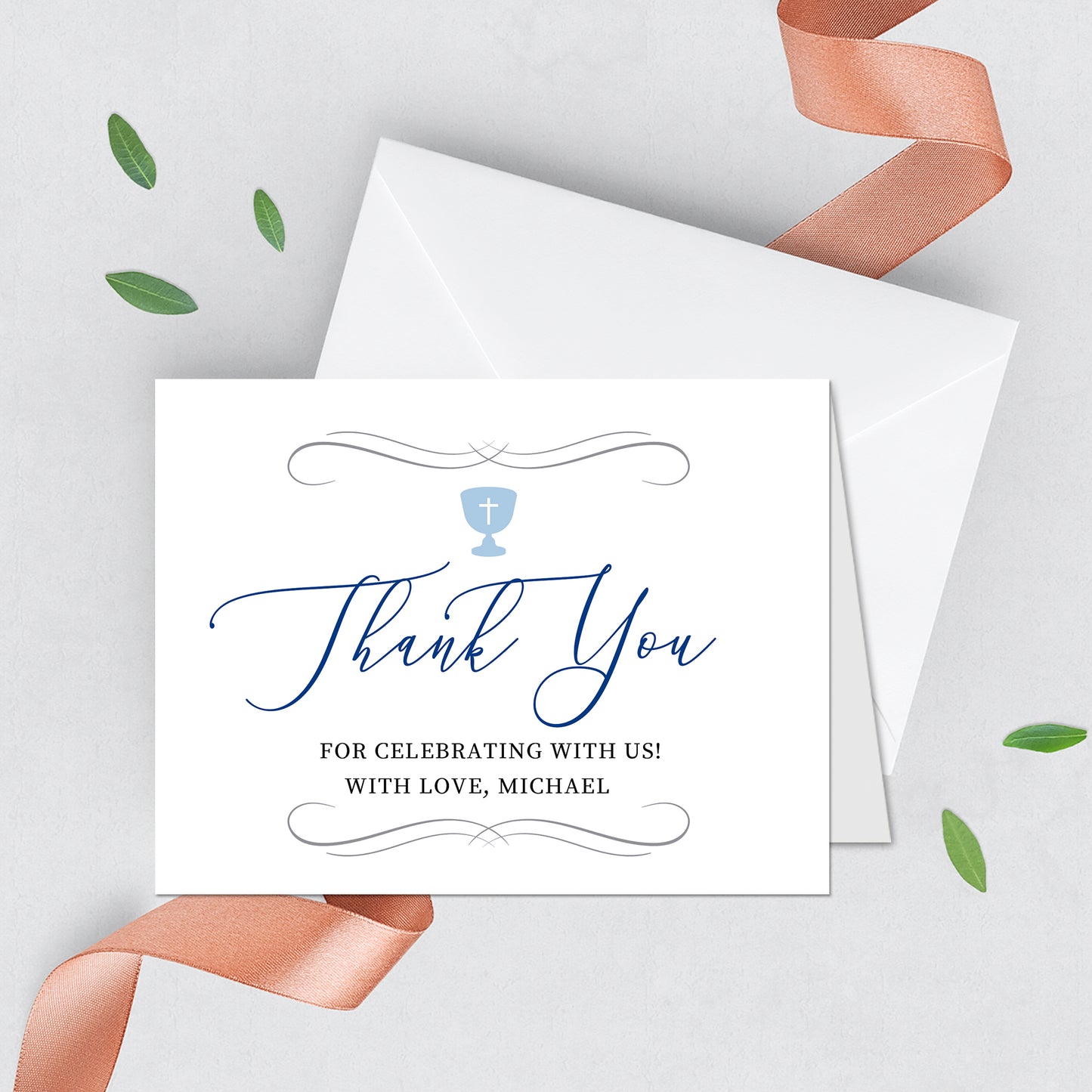 First Communion Invitation Boy Elegant Event Paper Set, Classic and Simple Chalice and Doves Communion Collection, Any Religious Event