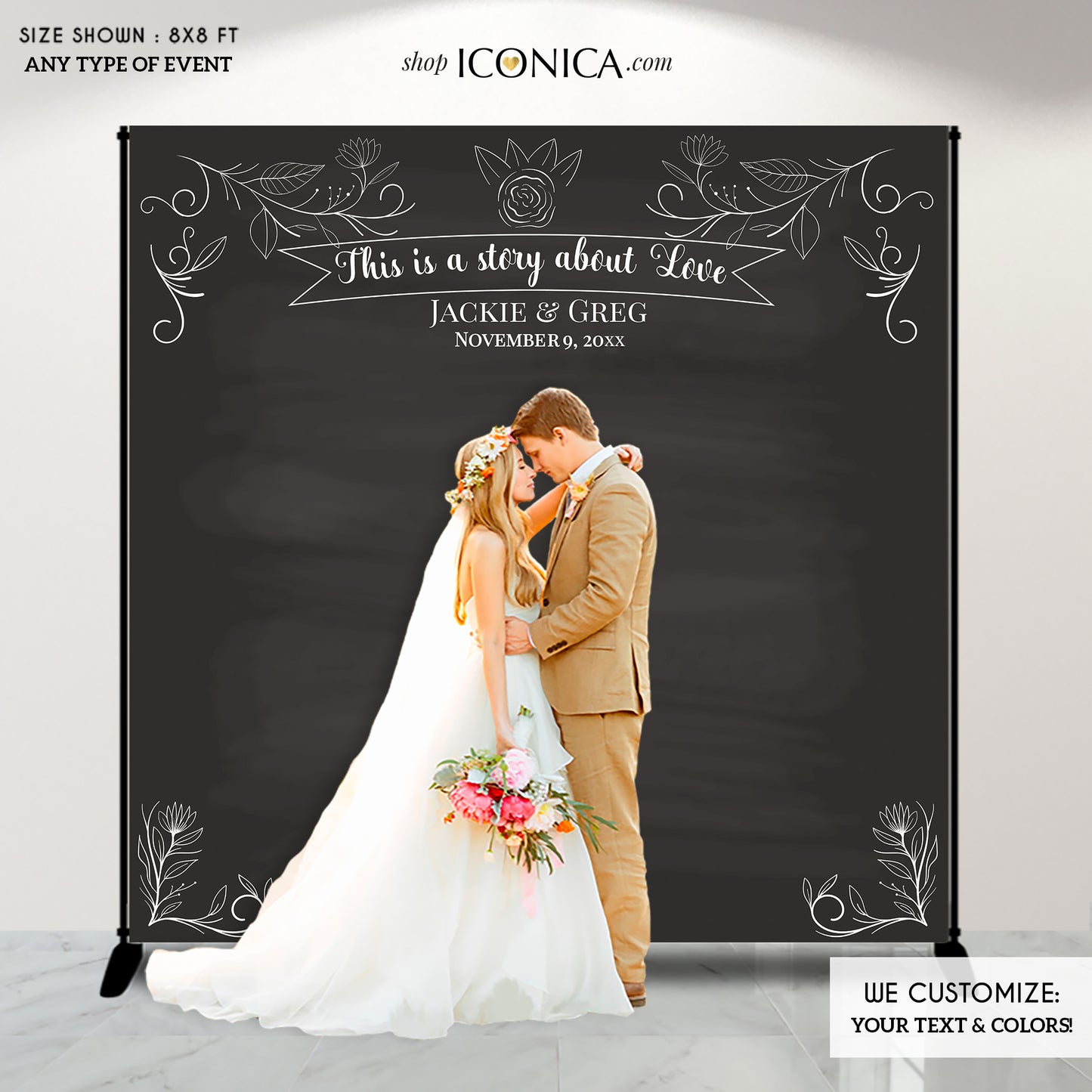 Wedding Photo Backdrop, Custom Step And Repeat Backdrop, Engagement Party Banner, Floral Wedding Backdrop, Printed BWD0050