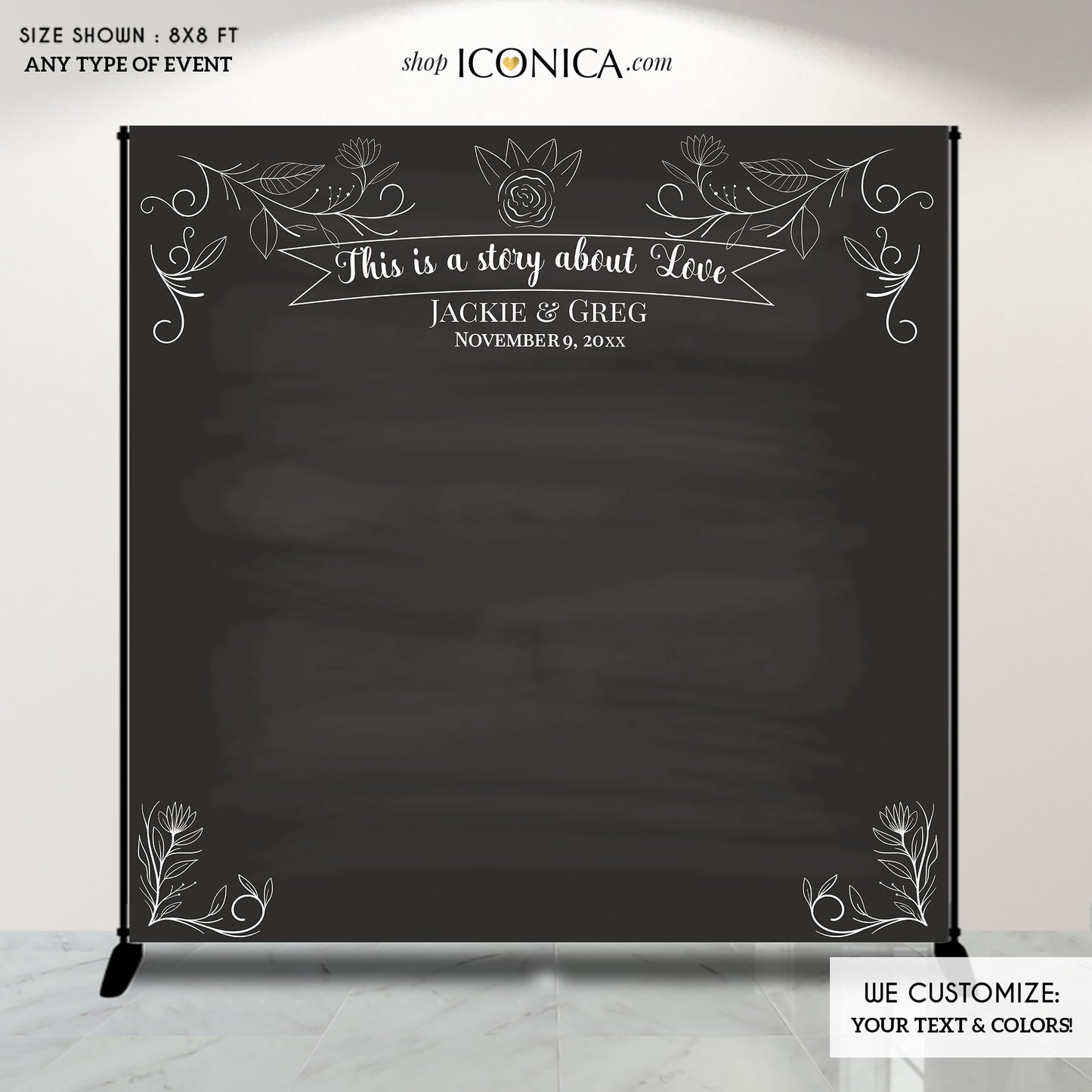 Wedding Photo Backdrop, Custom Step And Repeat Backdrop, Engagement Party Banner, Floral Wedding Backdrop, Printed BWD0050