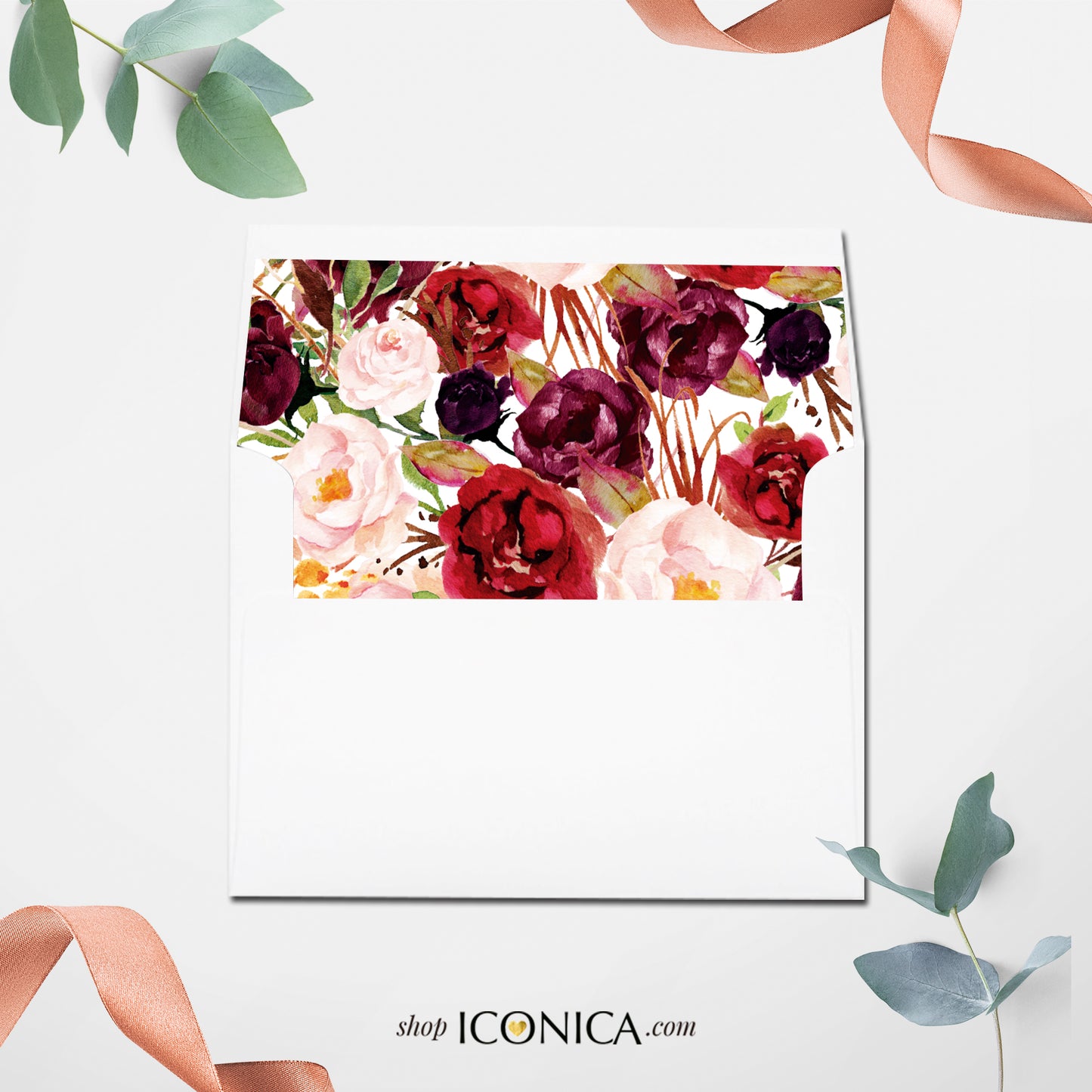 Wedding Invitations, Burgundy Pink and Navy Floral Invitation, Brigitte Collection - Marsala Red Burgundy