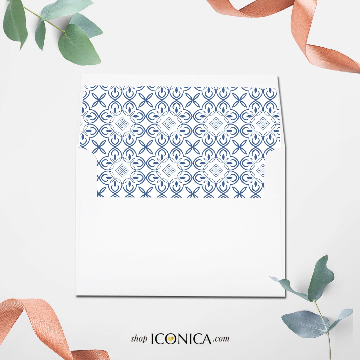 Wedding Invitation Blue Tiles Floral Invitation Shower Invitations Printed Cards Toscana Collection