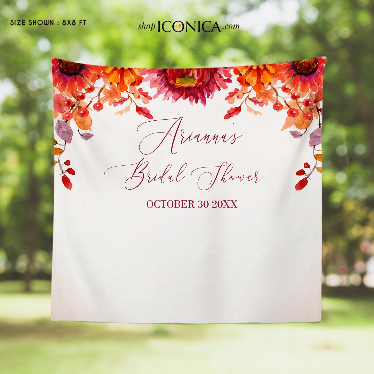 Fall Bridal Shower Backdrop, Fall in Love Engagement Party, Watercolor Fall Leaves, Thanksgiving Banner Printed {Bruna Collection}