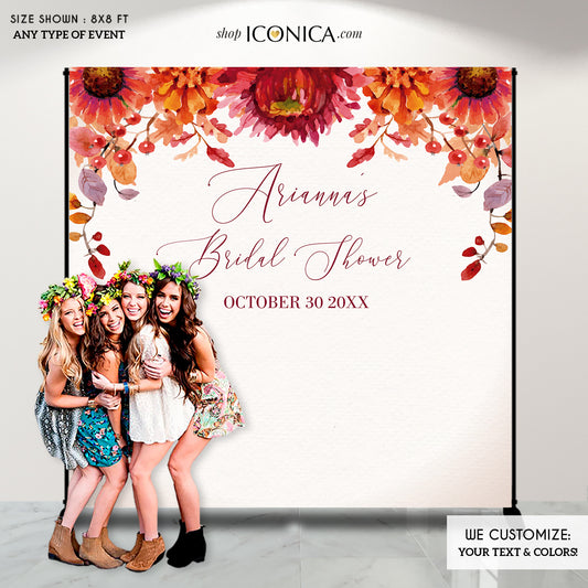 Fall Bridal Shower Backdrop, Fall in Love Engagement Party, Watercolor Fall Leaves, Thanksgiving Banner Printed {Bruna Collection}