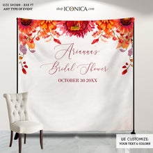 Load image into Gallery viewer, Fall Bridal Shower Backdrop, Fall in Love Engagement Party, Watercolor Fall Leaves, Thanksgiving Banner Printed {Bruna Collection}
