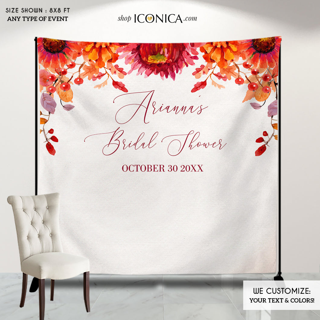 Fall Bridal Shower Backdrop, Fall in Love Engagement Party, Watercolor Fall Leaves, Thanksgiving Banner Printed {Bruna Collection}