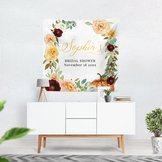 Fall in Love Bridal Shower Backdrop,Fall Engagement party Backdrop,Fall Leaves, Fall bridal party backdrop {Amber Collection}