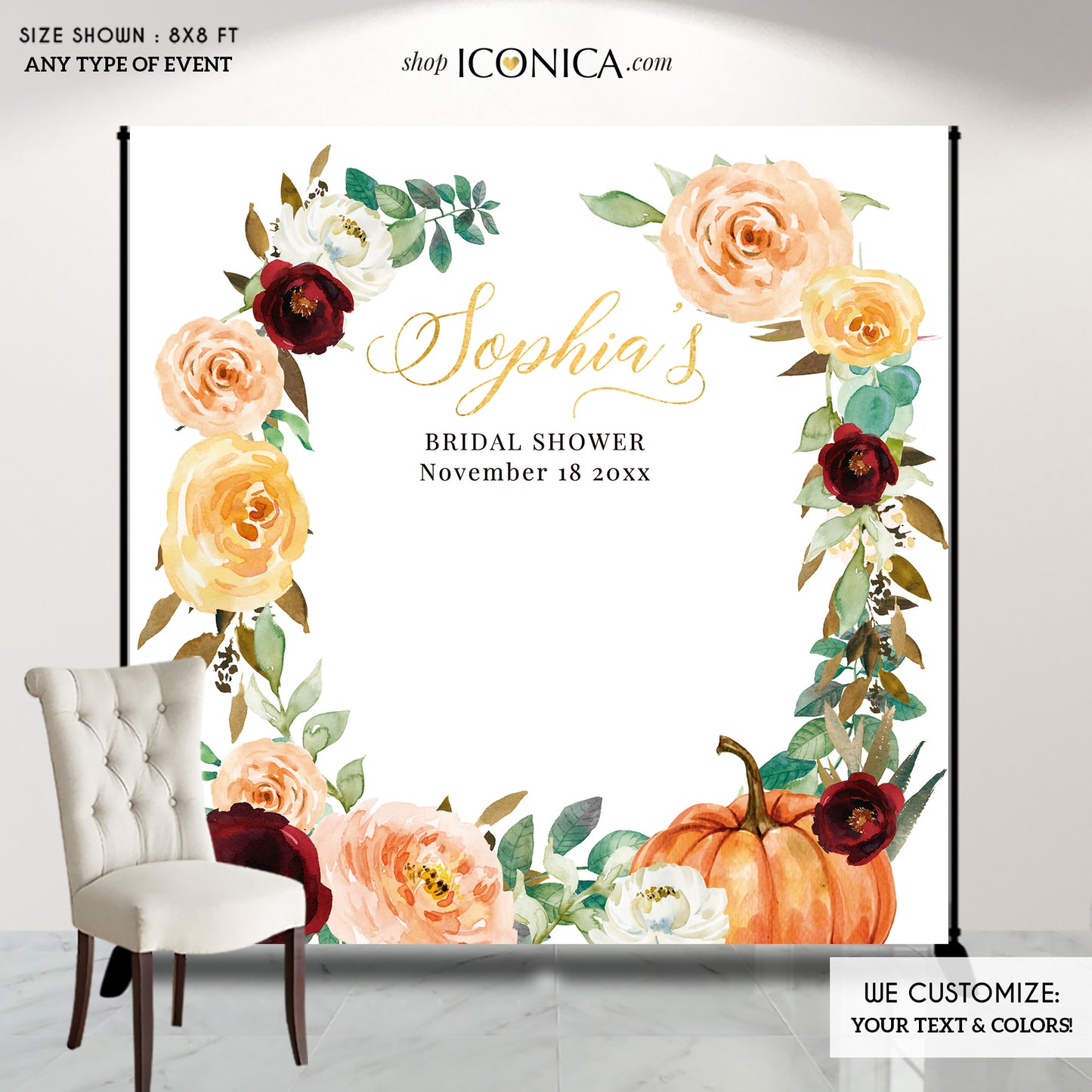 Fall in Love Bridal Shower Backdrop,Fall Engagement party Backdrop,Fall Leaves, Fall bridal party backdrop {Amber Collection}