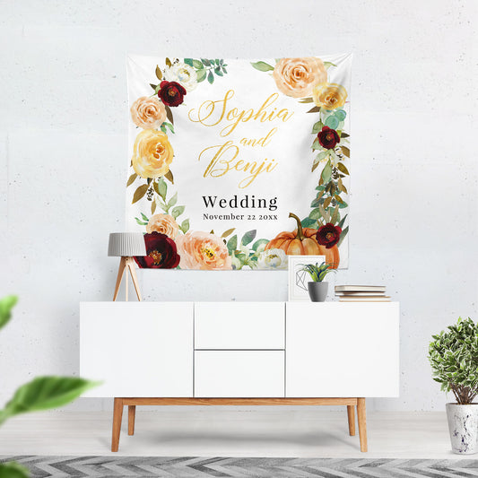 Fall in Love Backdrop Fall Wedding Backdrop Personalized Fall Party Backdrop Fall in love Photo Backdrop {Amber Collection}