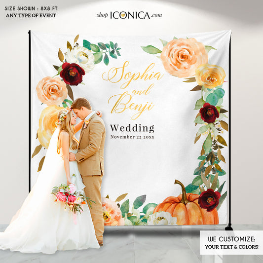 Fall in Love Backdrop Fall Wedding Backdrop Personalized Fall Party Backdrop Fall in love Photo Backdrop {Amber Collection}