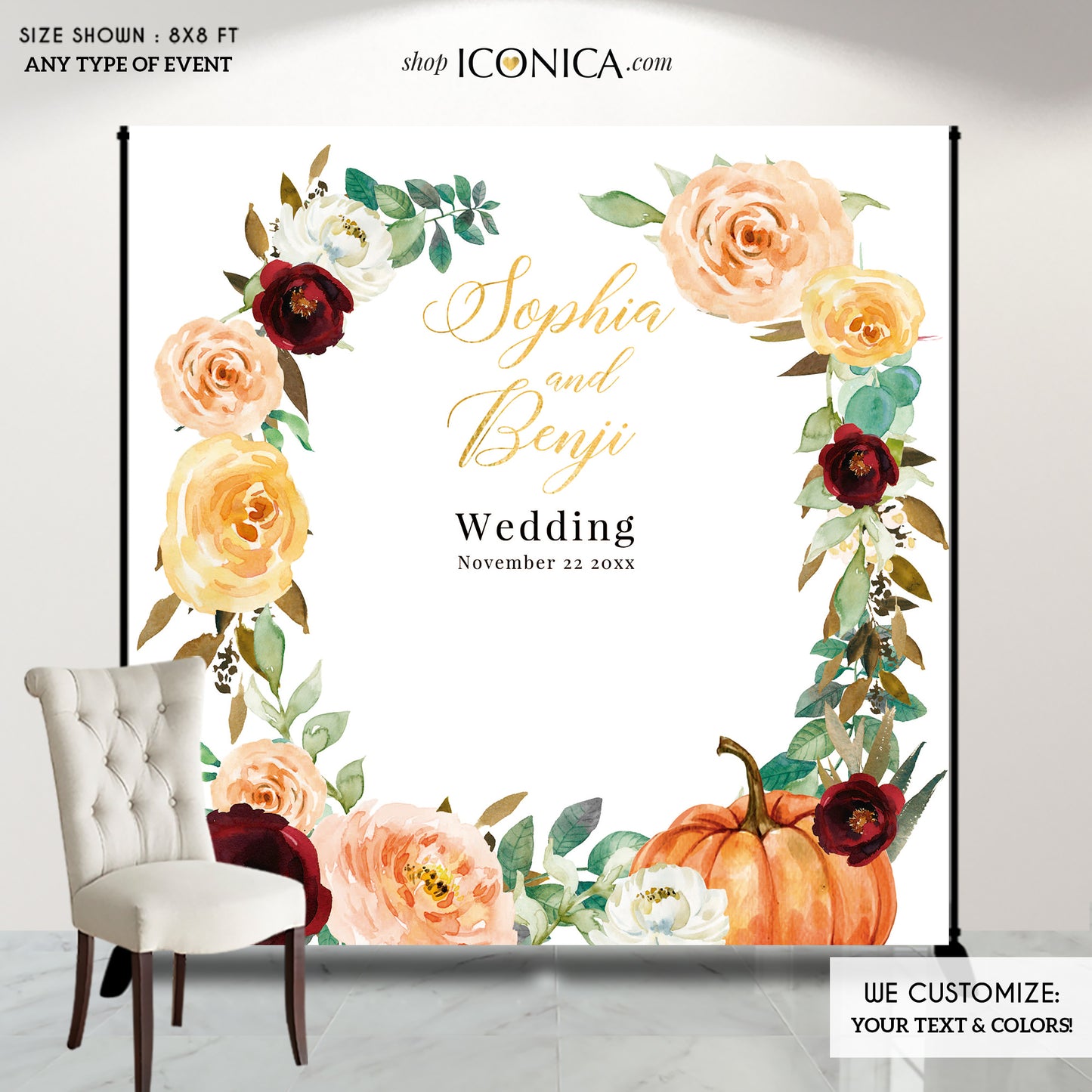 Fall in Love Backdrop Fall Wedding Backdrop Personalized Fall Party Backdrop Fall in love Photo Backdrop {Amber Collection}