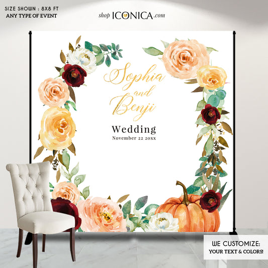 Fall in Love Backdrop Fall Wedding Backdrop Personalized Fall Party Backdrop Fall in love Photo Backdrop {Amber Collection}