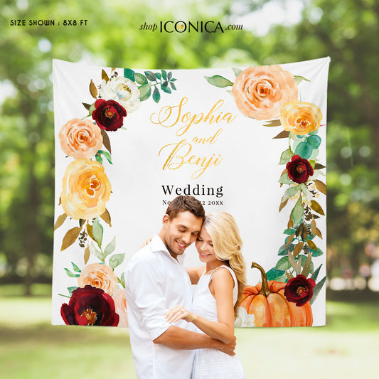 Fall in Love Backdrop Fall Wedding Backdrop Personalized Fall Party Backdrop Fall in love Photo Backdrop {Amber Collection}
