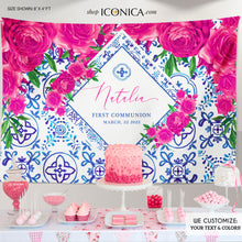 Load image into Gallery viewer, First Communion Backdrop Vinyl for Girl Tuscan Hot Pink Floral Design - Natalia Collection
