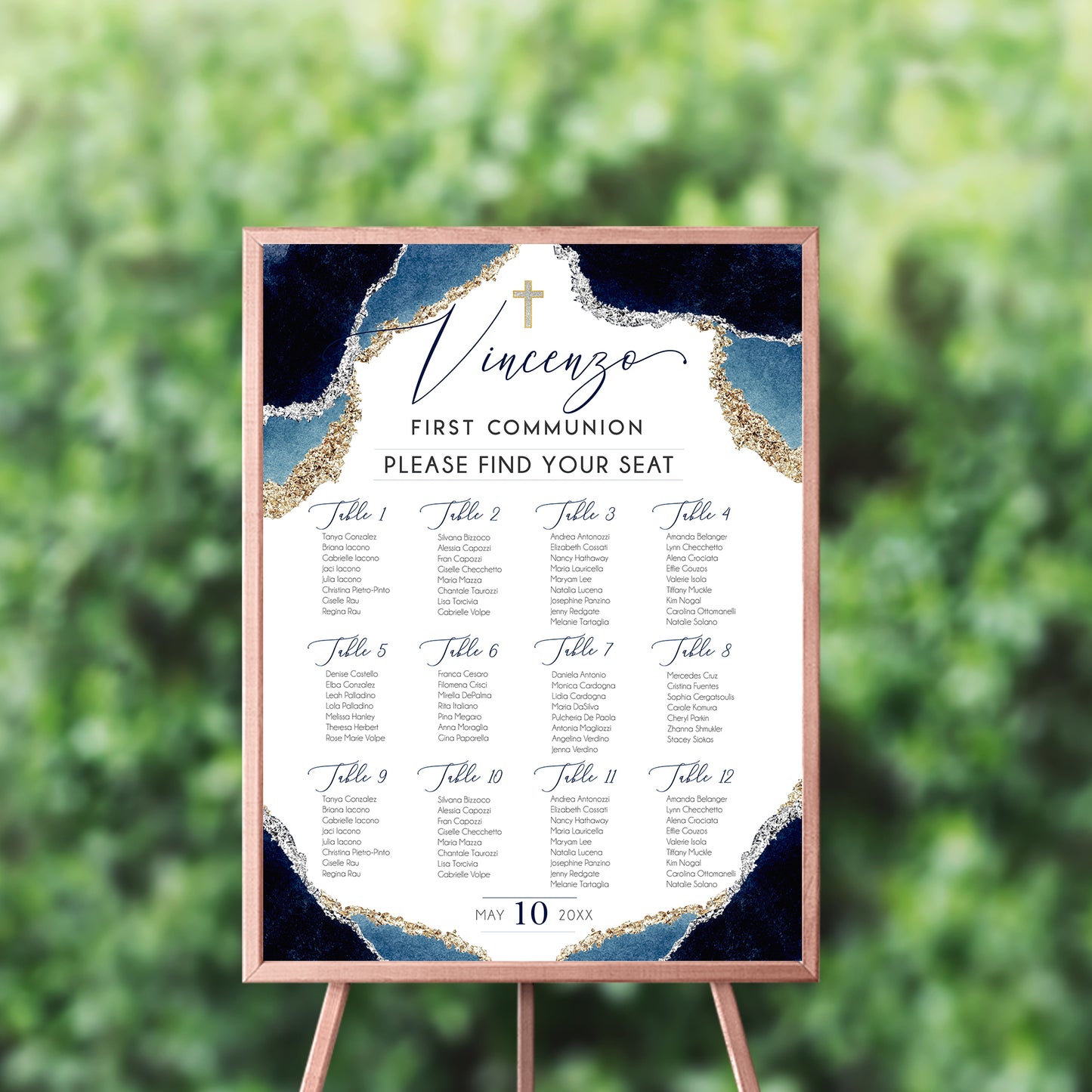 First Communion Invitation Boy Elegant Geode Event Paper Set,Geode Navy Gold Communion Collection,Any Religious Event,more colors available