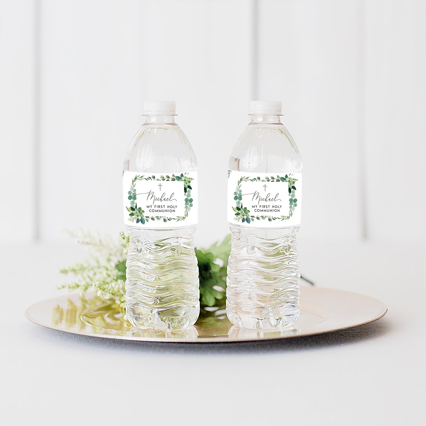 First Communion Invitation Boy or Girl Elegant First Communion Decorations Event Paper Set, Greenery Simple and Elegant Collection