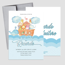 Load image into Gallery viewer, Baptism Boy Invitation Noahs Ark Decoration-Event Paper Set Printed, Custom Baptism Decorations, Any type of event
