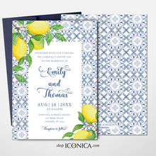 Load image into Gallery viewer, Wedding Invitation Blue Tiles Floral Invitation Shower Invitations Printed Cards Toscana Collection

