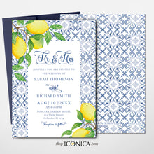 Load image into Gallery viewer, Wedding Invitation Blue Tiles Floral Invitation Shower Invitations Printed Cards Toscana Collection
