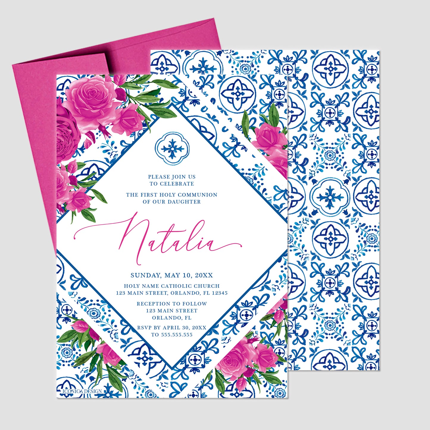 Tuscan Pink Floral First Communion Menu