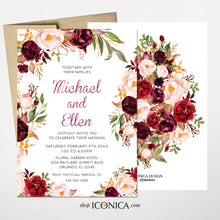 Load image into Gallery viewer, Wedding Invitations, Burgundy Pink and Navy Floral Invitation, Brigitte Collection - Marsala Red Burgundy
