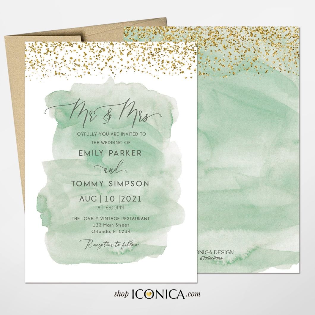 Wedding Invitation Watercolor Sage Invitation Shower Invitations Printed Cards Watercolor Sage Collection