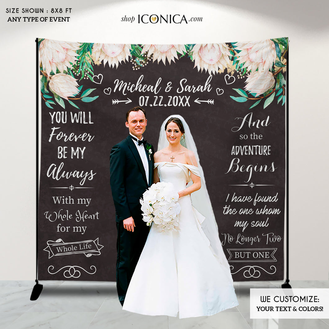 Wedding Photo Backdrop, Custom Step And Repeat,Engagement Party Banner, Printed Fabric Wedding Backdrop, Floral Banner, BWD0008