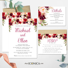 Load image into Gallery viewer, Wedding Invitations, Burgundy Pink and Navy Floral Invitation, Brigitte Collection - Marsala Red Burgundy
