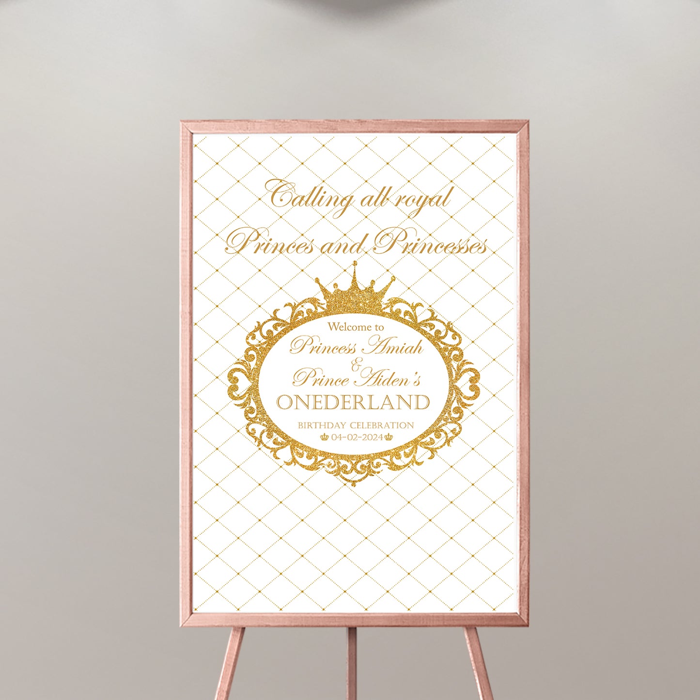 Royal First Birthday Welcome Sign, 1st Birthday Sign, White And Gold Sign, First Birthday, Any Color, Printed SWBD002