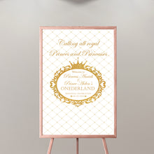 Load image into Gallery viewer, Royal First Birthday Welcome Sign, 1st Birthday Sign, White And Gold Sign, First Birthday, Any Color, Printed SWBD002
