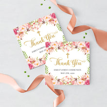 Load image into Gallery viewer, First Communion Invitations, Romantic Bloom, Blush Pink Floral Invitation, Watercolor Religious Events, Printed
