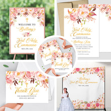Load image into Gallery viewer, First Communion Invitations, Romantic Bloom, Blush Pink Floral Invitation, Watercolor Religious Events, Printed
