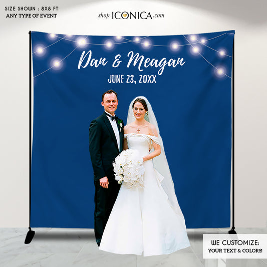 Wedding Photo Booth Backdrop, Custom Step And Repeat Backdrop, Blue Wedding Backdrop, Navy Blue Wedding Decor, Printed