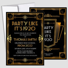 Load image into Gallery viewer, Roaring 20s Invitation Party like its 1920 theme graduation party invitation, Great Gatsby Senior Prom 2023 Card, any text and type of event

