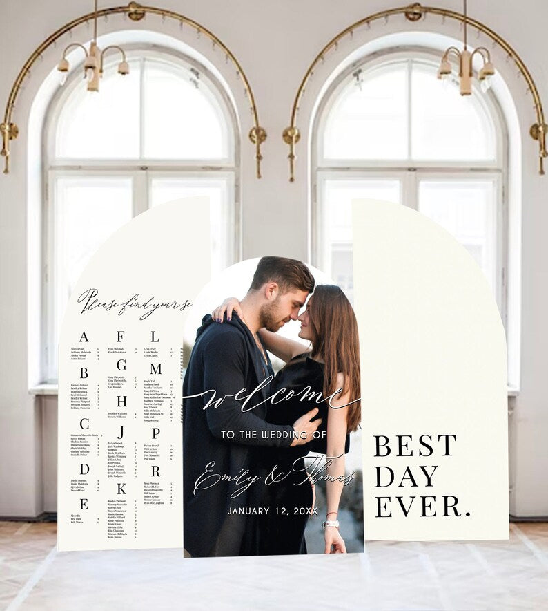 Custom Arch Wedding Seating Chart Sign — Personalized Foam Board with Easel