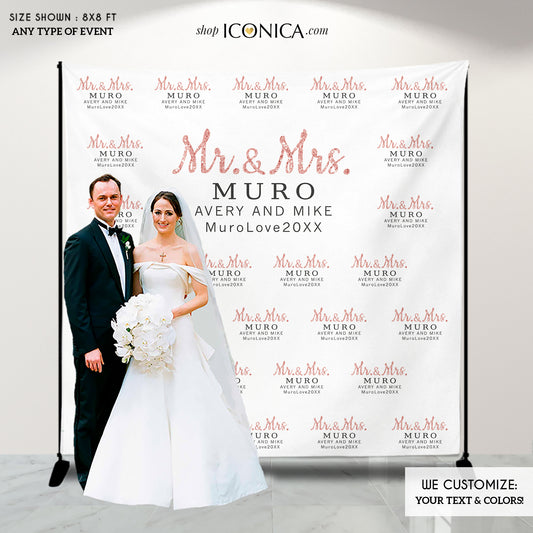Wedding Backdrop - Rose Gold And Black - Step And Repeat Backdrop- Photo Booth Banner ROSE GOLD Printed BWD0044
