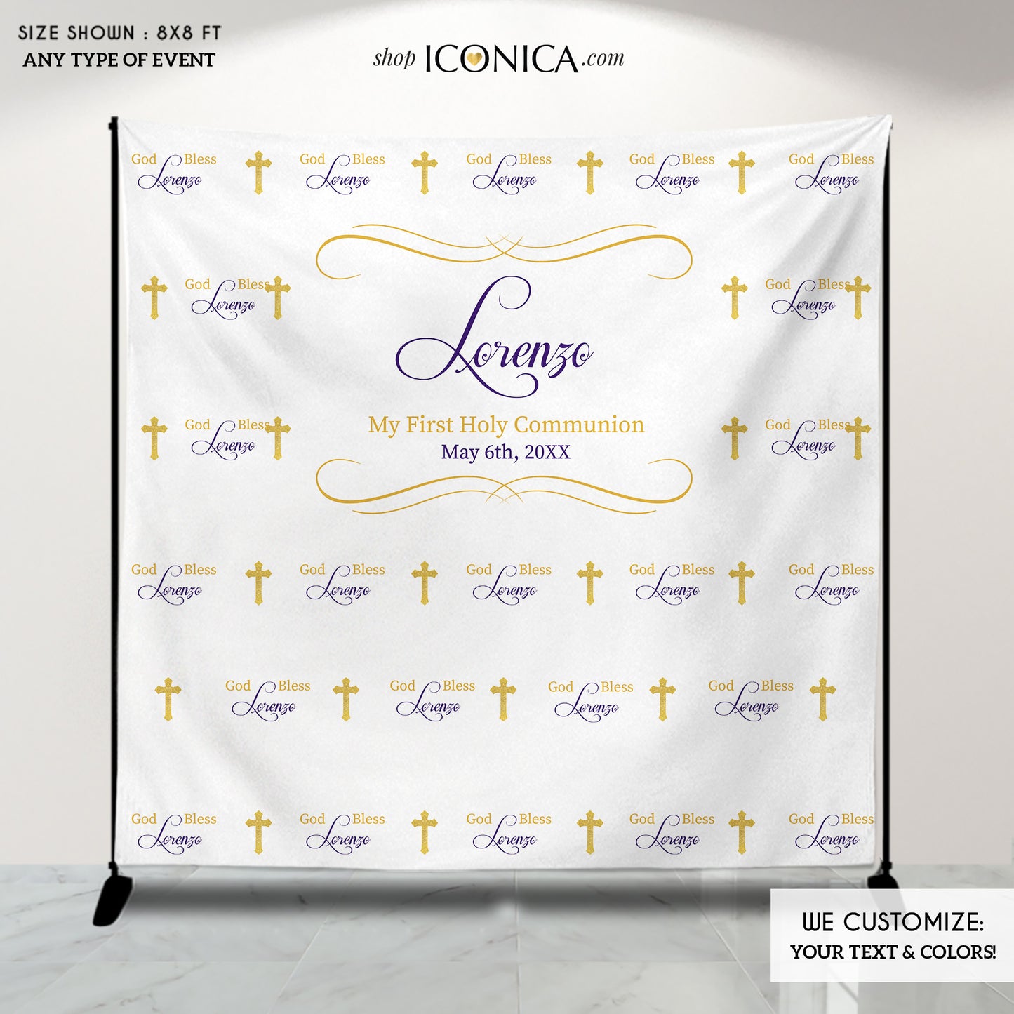 First Communion Photo Booth Backdrop, Custom Step And Repeat Backdrop,Religious Banner,Printed , Any color,Free Shipping BFC0006