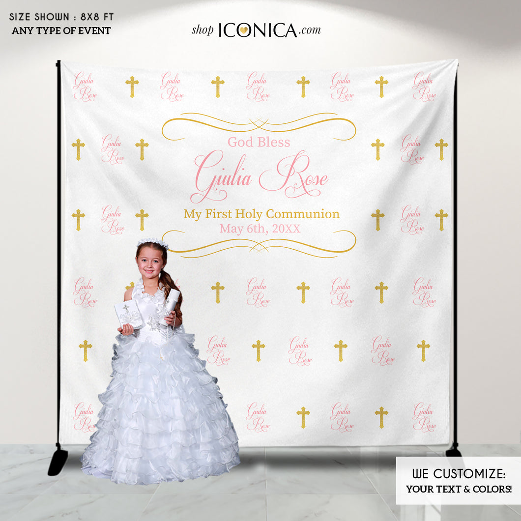 First Communion Photo Booth Backdrop, Custom Step And Repeat Backdrop,Religious Banner,Printed , Any color,Free Shipping BFC0006