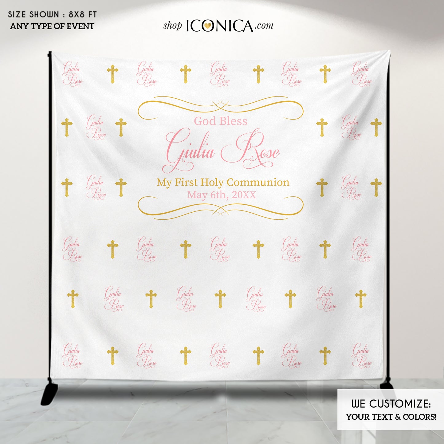 First Communion Photo Booth Backdrop, Custom Step And Repeat Backdrop,Religious Banner,Printed , Any color,Free Shipping BFC0006