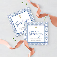 Load image into Gallery viewer, First Communion Invitation Boy Elegant Event Paper Set, Classic Blue Tiles Mediterranean Communion Collection, Any Religious Event
