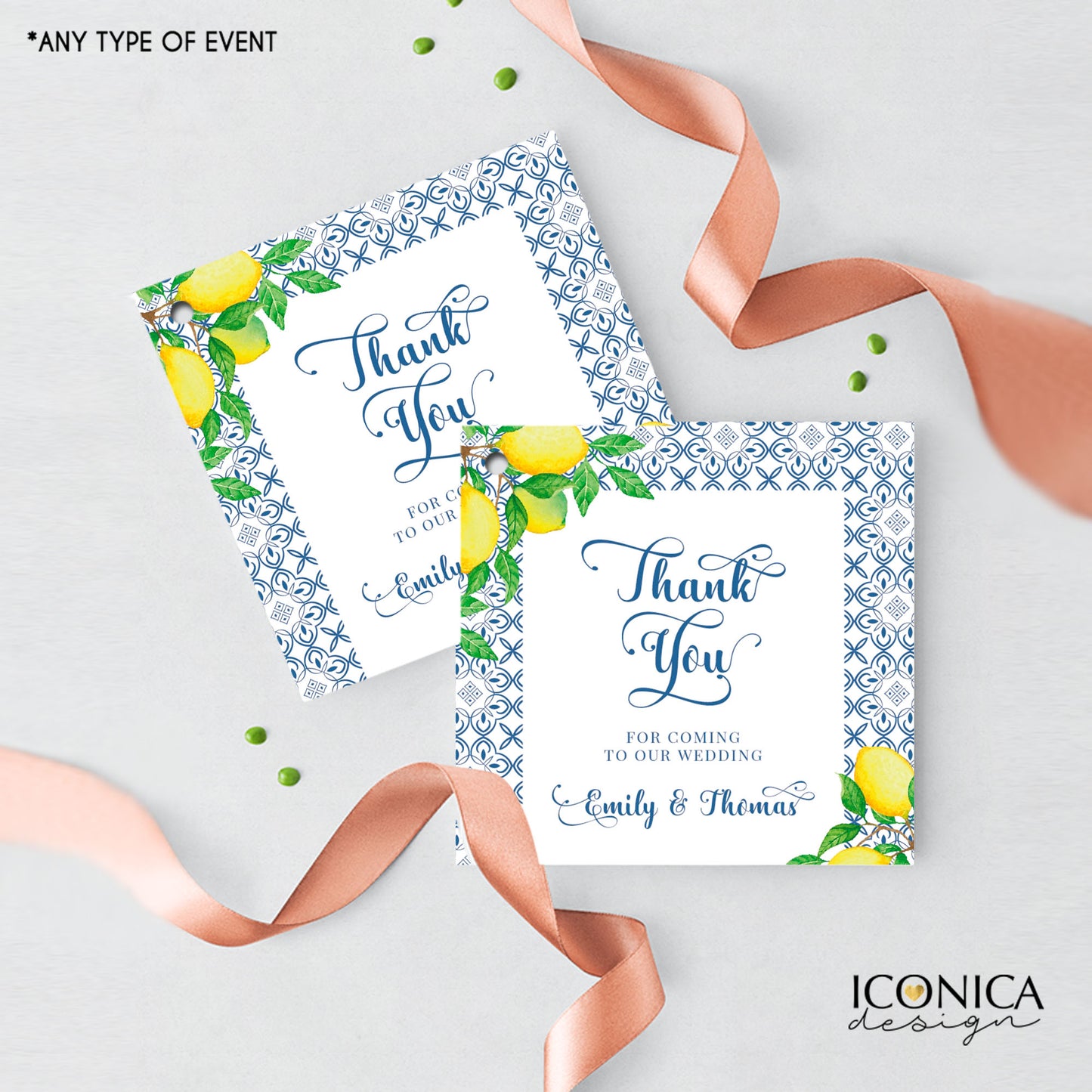 Wedding Invitation Blue Tiles Floral Invitation Shower Invitations Printed Cards Toscana Collection