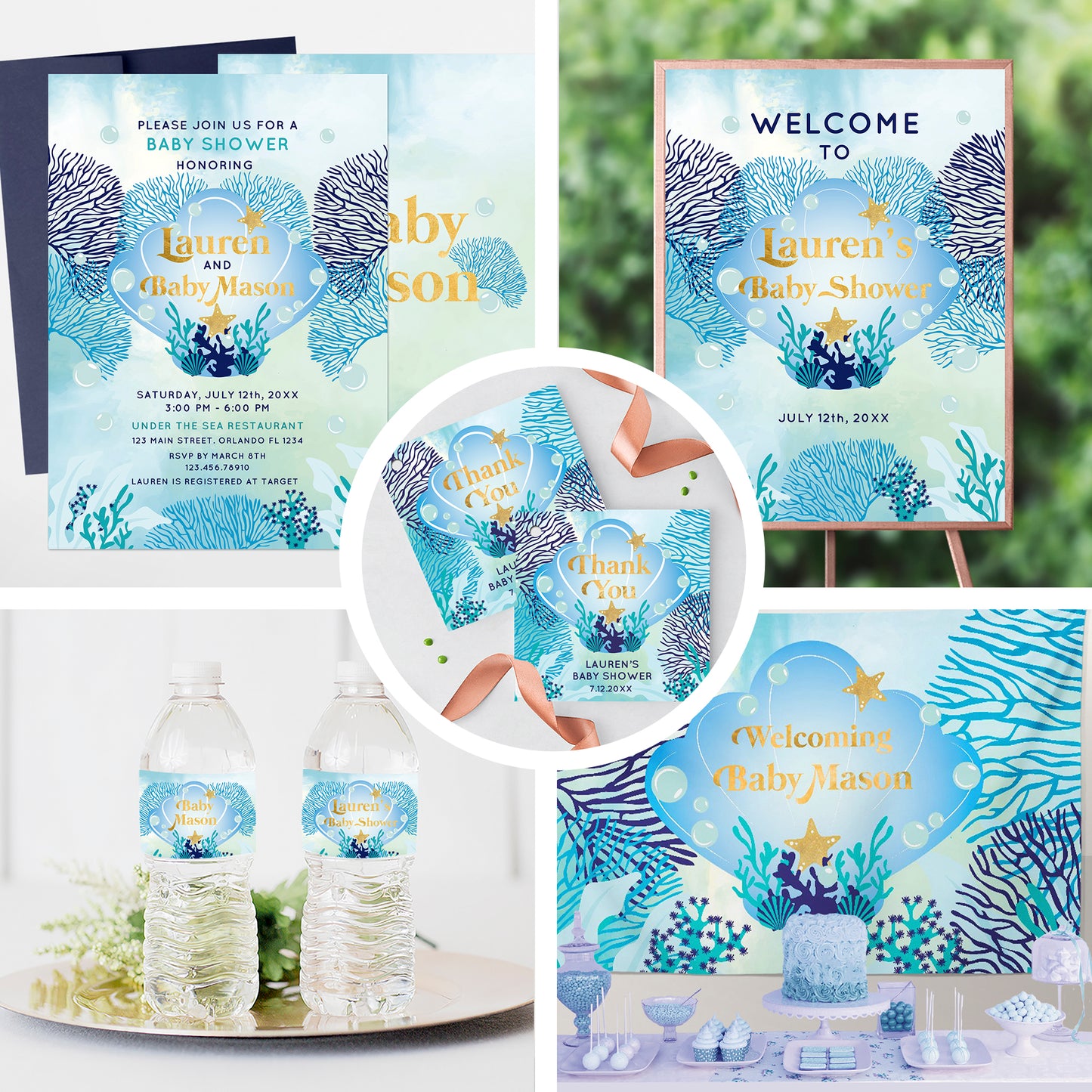 Under the Sea Baby Shower invitations Boy,Aqua under the sea baby shower decorations, welcome baby under the sea party, ocean theme baby decor